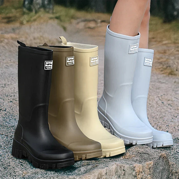 Damen Chelsea-Regenstiefeletten wasserdicht mit Blockabsatz & Profilsohle – Saphira