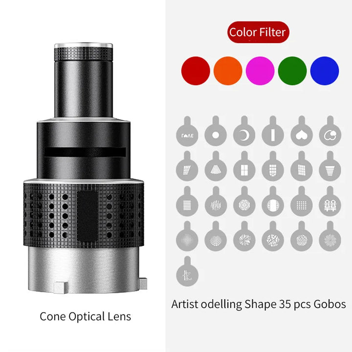 Optical Spotlight Cone Lens Set with 35 Gobos & Bowens Mount – Lumina