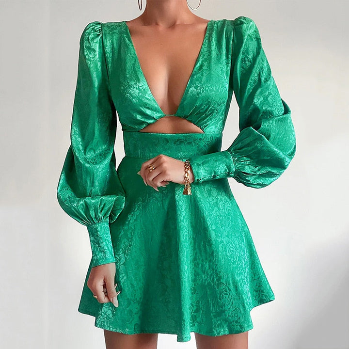 Vestido de satén estampado con mangas abullonadas - Valeria