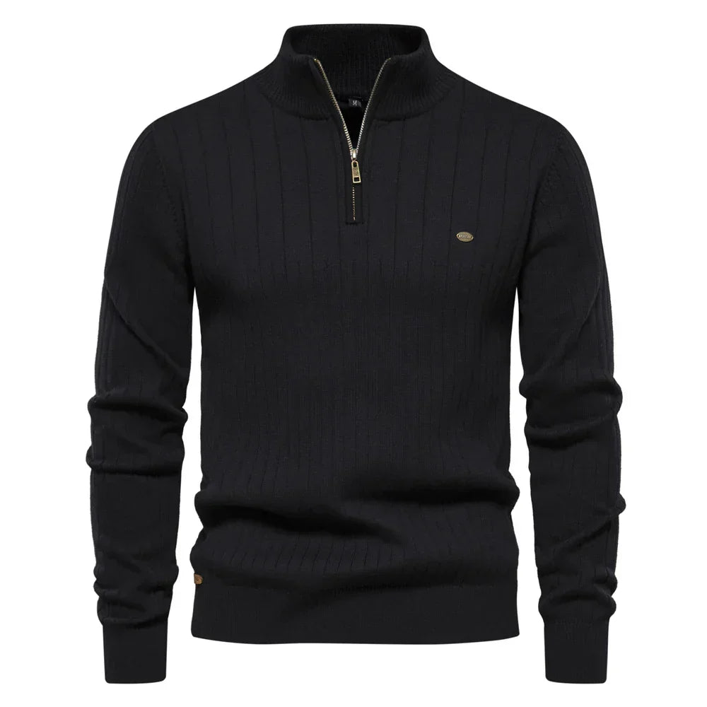 Herren Strickpullover aus Baumwolle mit Reißverschluss & Stehkragen – Ardel