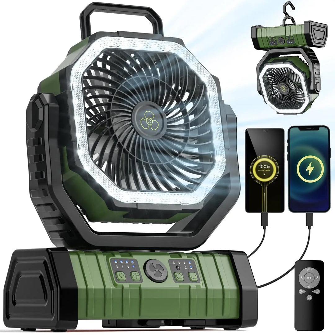 Campingventilator med 20.000mAh batteri, LED-lys og fjernbetjening – AirMate
