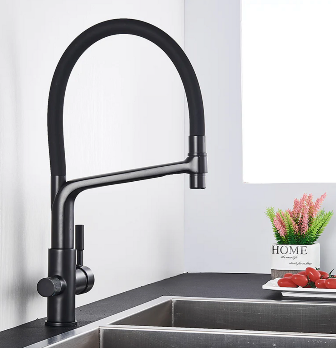 Kitchen faucet with dual spout and water filtration – PureFlow Duo