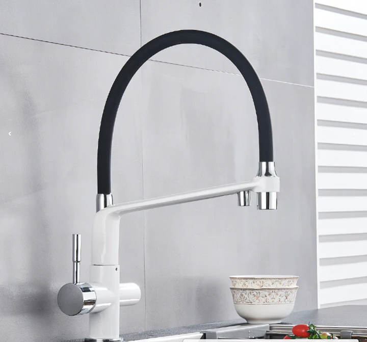 Kitchen faucet with dual spout and water filtration – PureFlow Duo