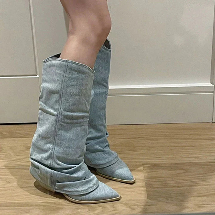Knæhøje denimstøvler - Stella