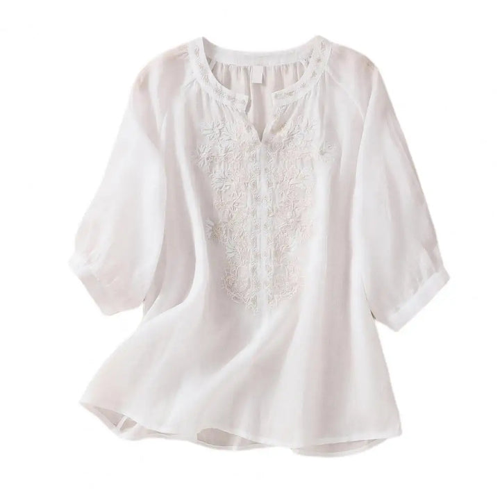Broderet dame sommerbluse i bomuld – Ysolde