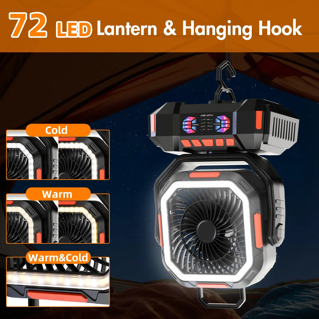 Genopladelig campingventilator med 40000mAh batteri og LED-lampe – F22