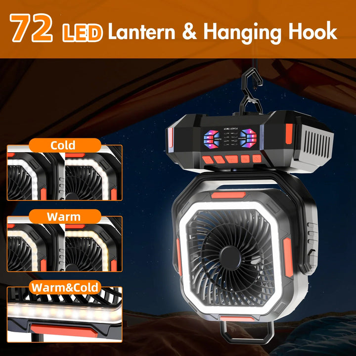 Genopladelig campingventilator med 40000mAh batteri og LED-lampe – F22