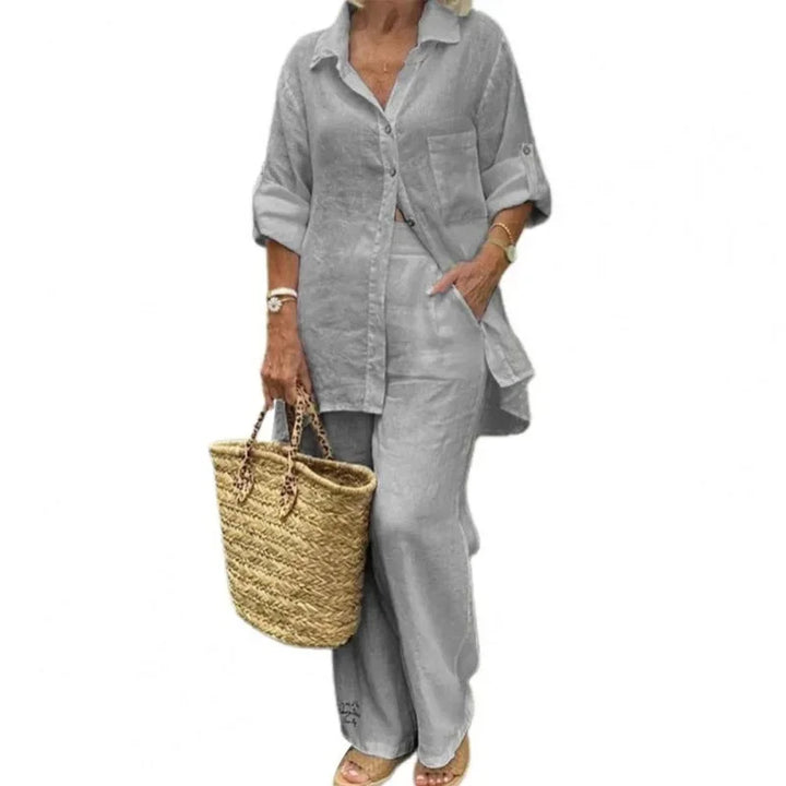 Luftig y Estiloso Conjunto Oversized de Lino con Blusa y Pantalón para Mujer – Amaris