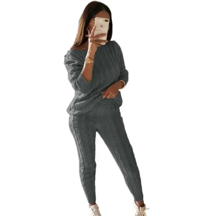 Damen Strick-Trainingsanzug Zweiteilige Set für Herbst & Winter – Isaline