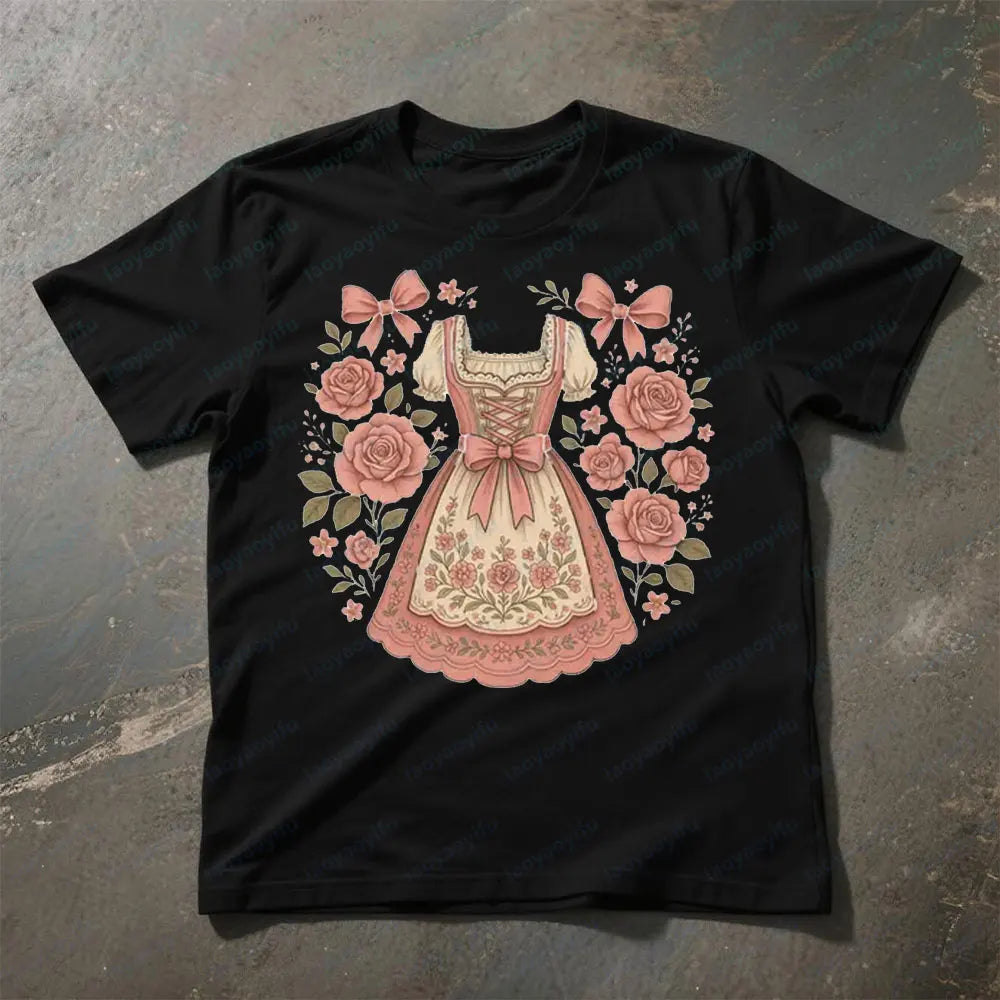 Dame-T-shirt med dirndl-print – RosaBlüte Oktoberfest 2026