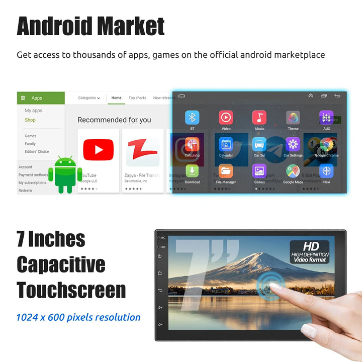 Universal Android Car Radio with Touchscreen, GPS, and Wireless CarPlay