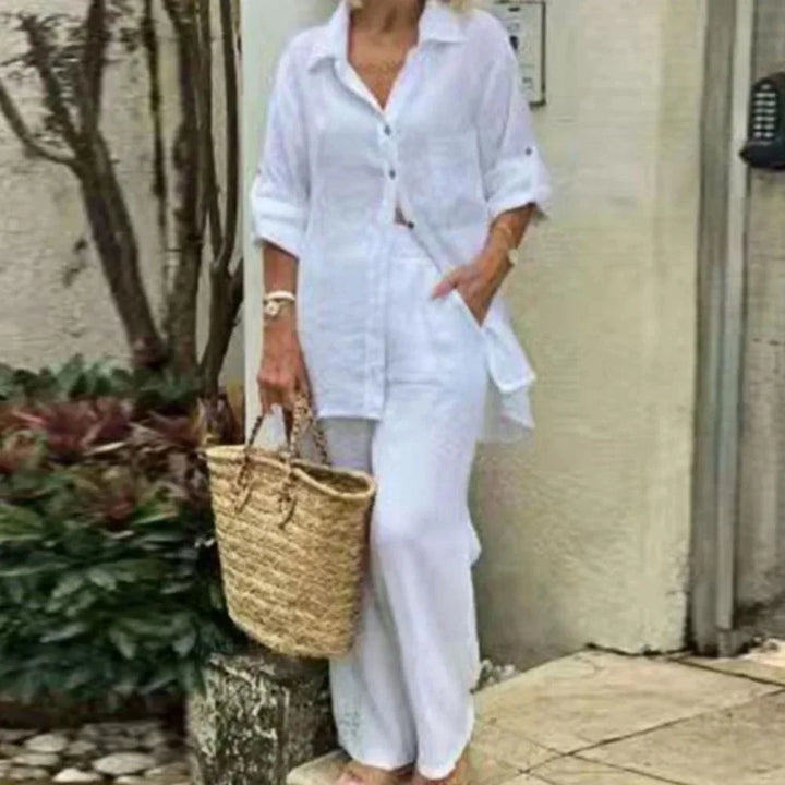 Luftig y Estiloso Conjunto Oversized de Lino con Blusa y Pantalón para Mujer – Amaris