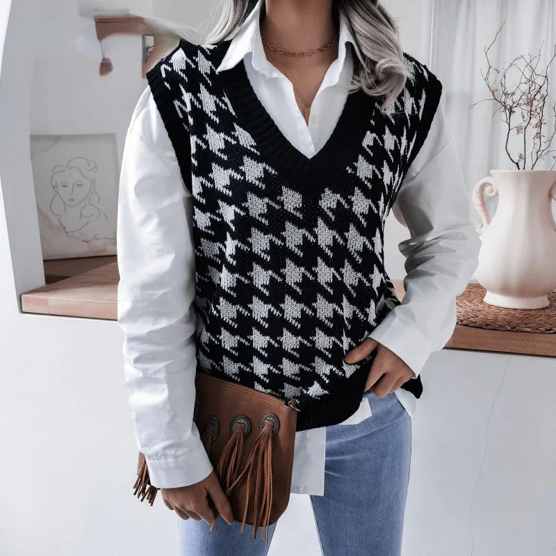 Damen Kariertes Strickwesten-Top – Yara