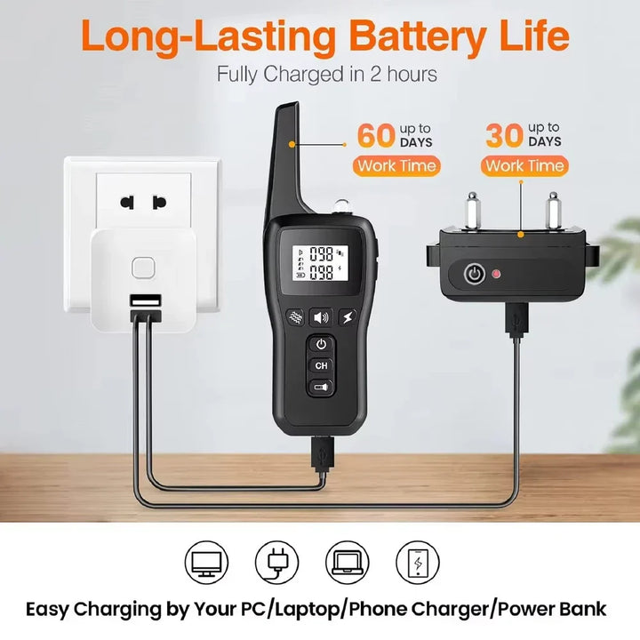 Collar de adiestramiento eléctrico recargable para perros con control remoto y alcance de 1000 m – PetControl