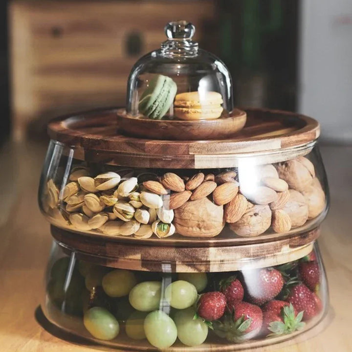 Glass bowl with wooden lid - NatureLux
