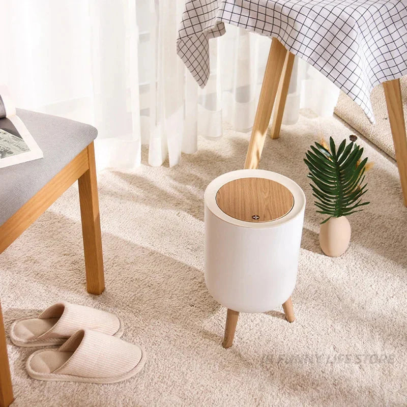 Wood High-Base Trash Can with Press Lid – EcoBin