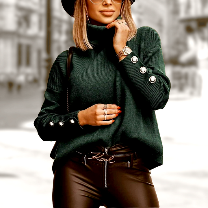 Buttoned Women's Turtleneck Sweater with Stylish Detail – Elara