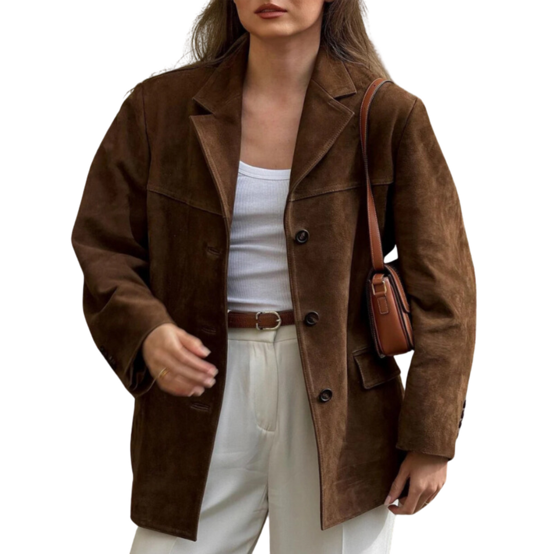 Oversized Suede Jacket with Turn-Down Collar – Alina Autumn Edition