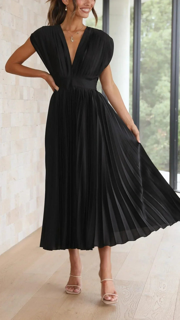 Vestido moderno con escote en V y cierre de lazo - Isabella