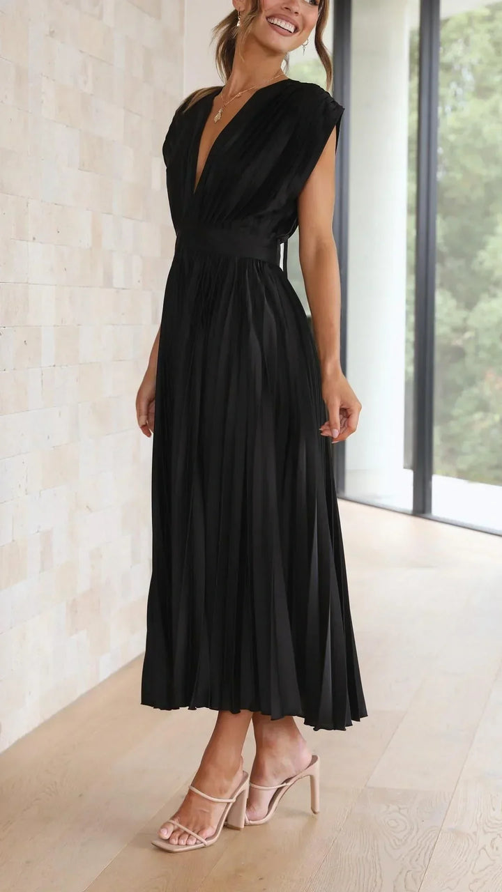 Vestido moderno con escote en V y cierre de lazo - Isabella