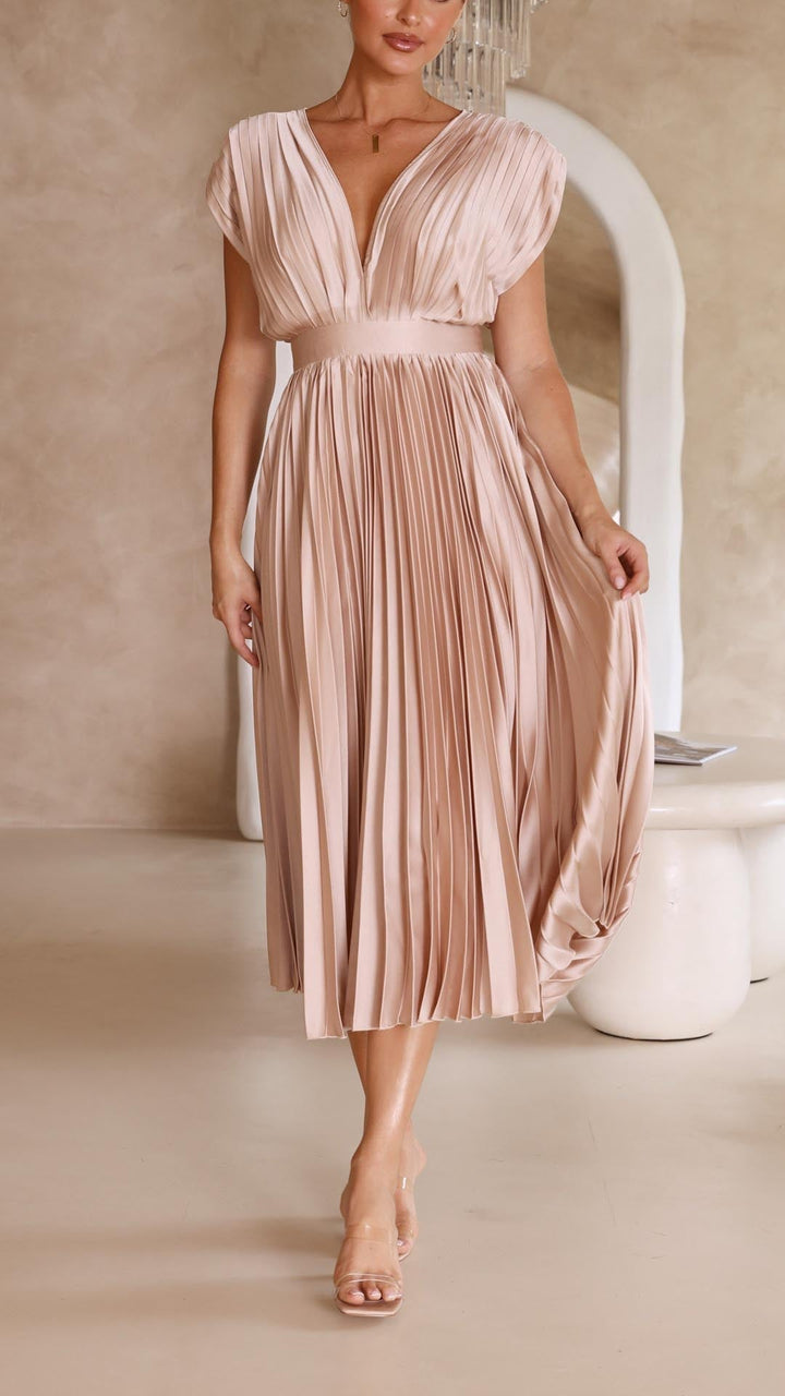 Vestido moderno con escote en V y cierre de lazo - Isabella
