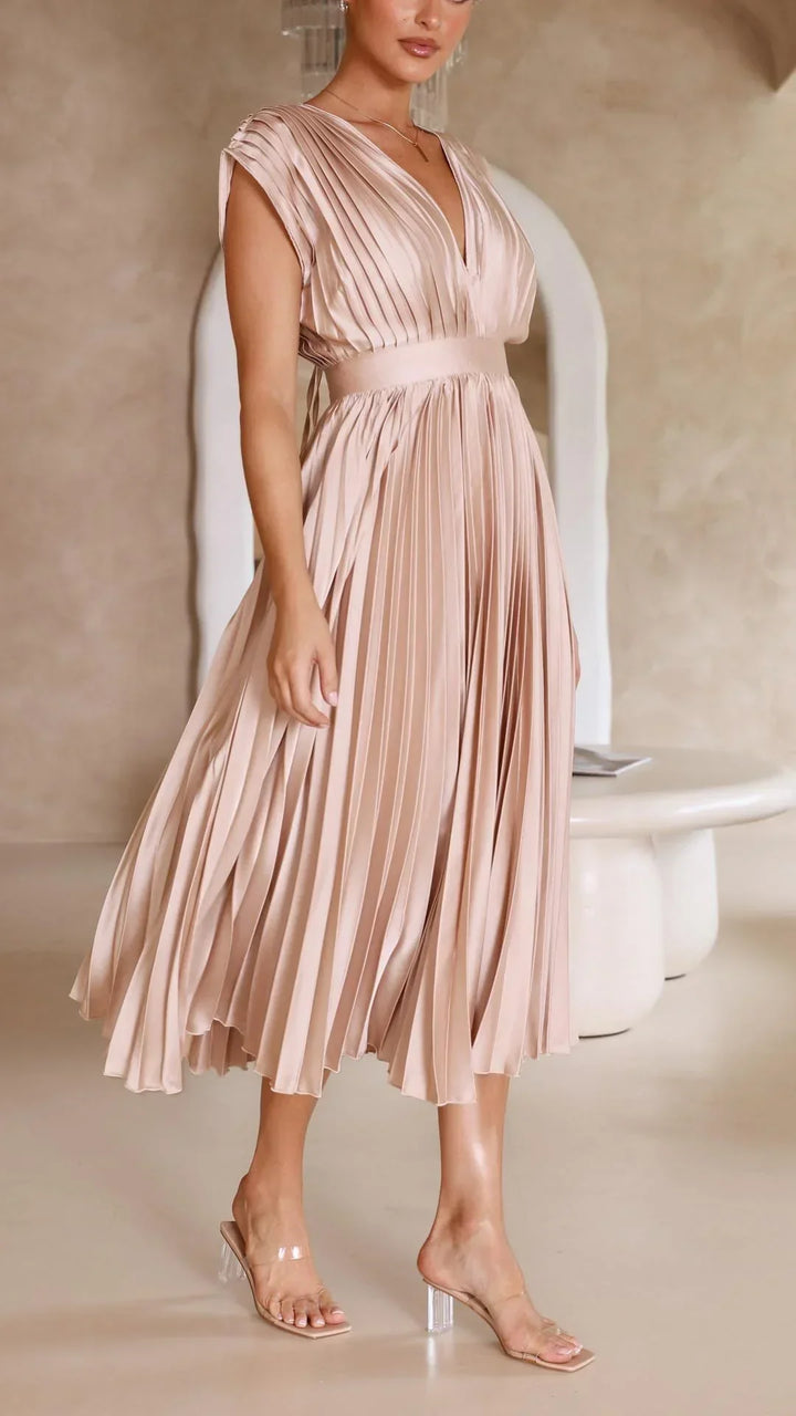 Vestido moderno con escote en V y cierre de lazo - Isabella