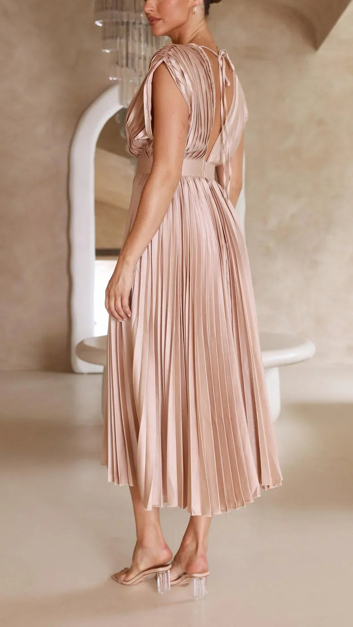 Vestido moderno con escote en V y cierre de lazo - Isabella