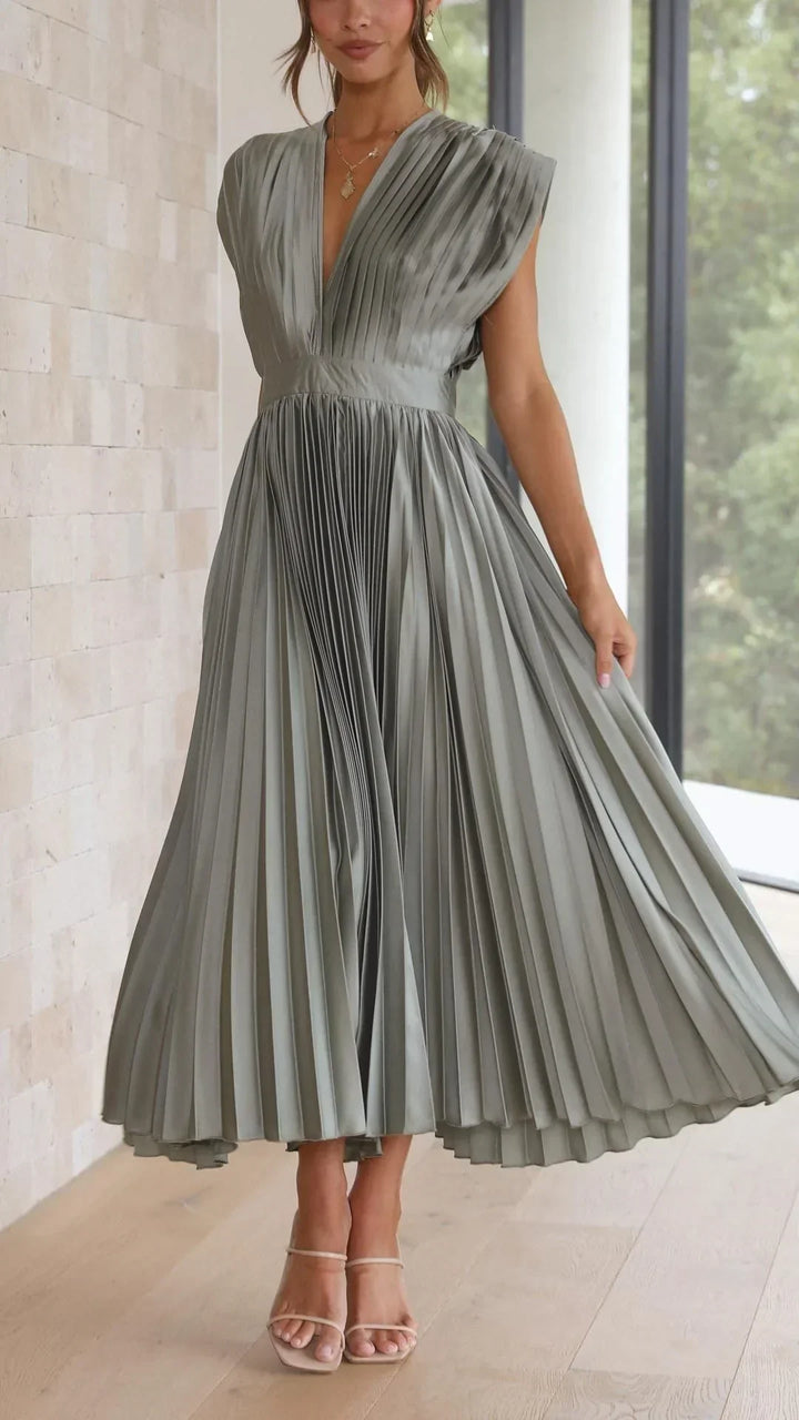 Vestido moderno con escote en V y cierre de lazo - Isabella