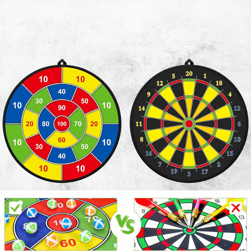 Stort dartbrett for barn med klebeballer og dartpiler – PlayTarget