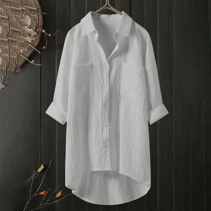 Blusa femenina ligera con mangas largas y bolsillos delanteros – Selene