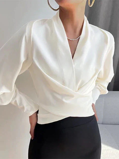 Trendy women's blouse with V-neck - Elena