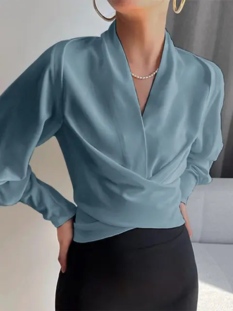 Trendy women's blouse with V-neck - Elena