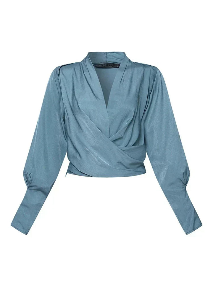 Trendy women's blouse with V-neck - Elena