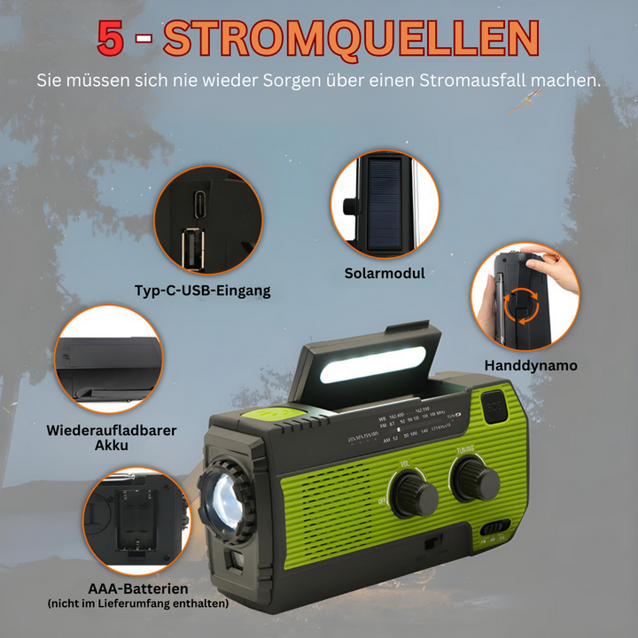 Tragbares Notfallradio mit Solarenergie - PowerWave