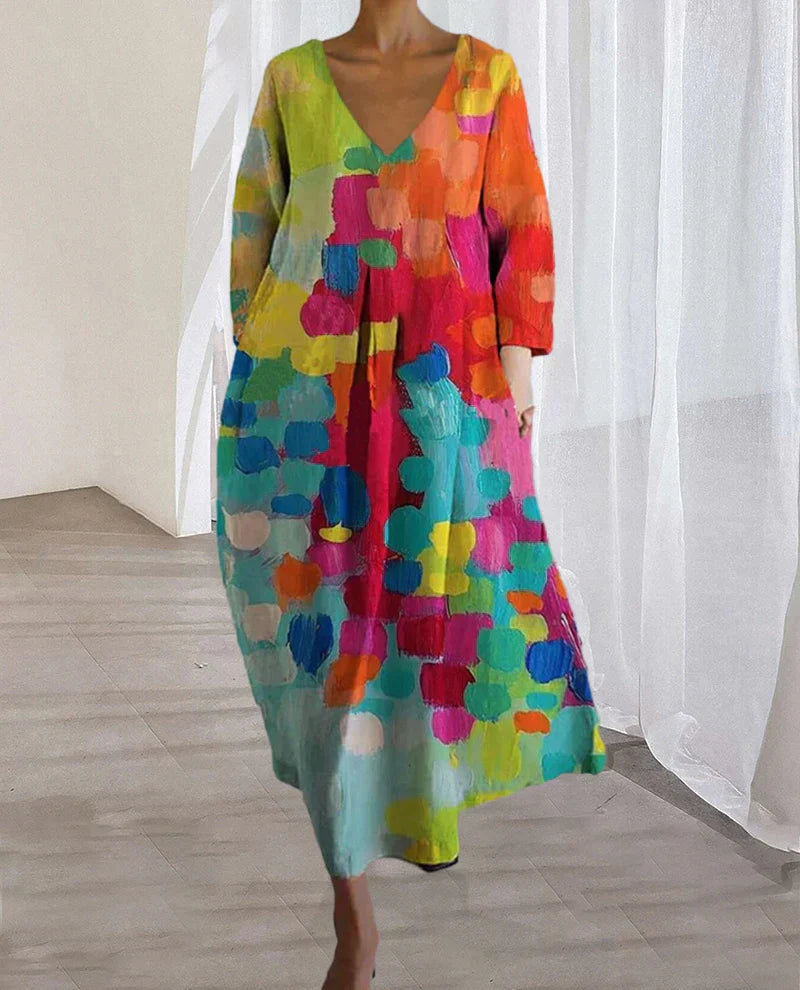 Vestido estampado colorido con escote en V - Kim