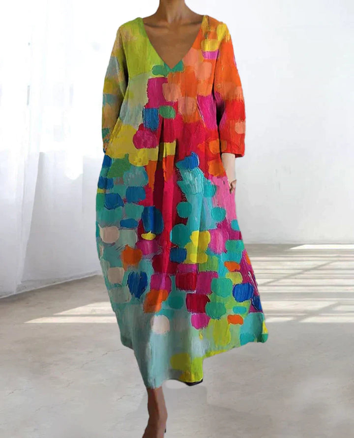 Colorfully printed dress with V-neck - Livia