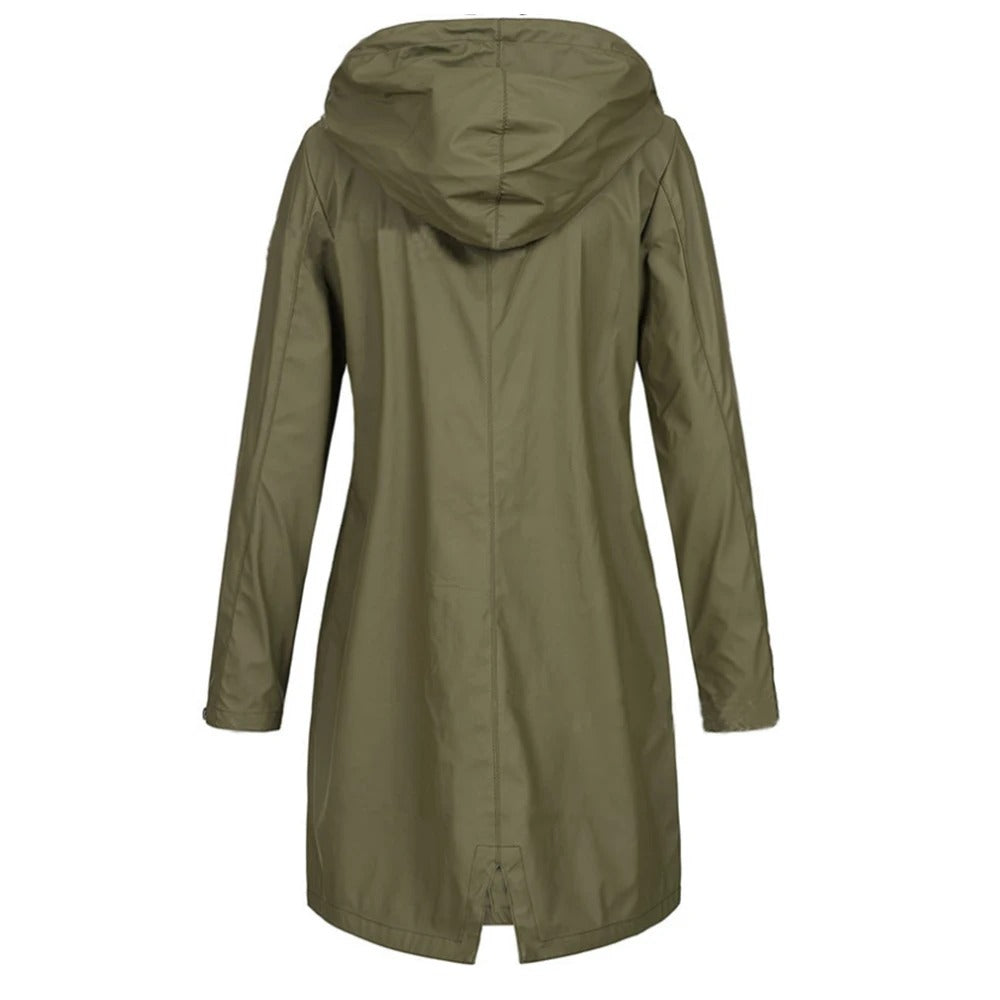 Damen Herbstmantel lang mit hohem Kragen & Knopf-Riegel – Leandra