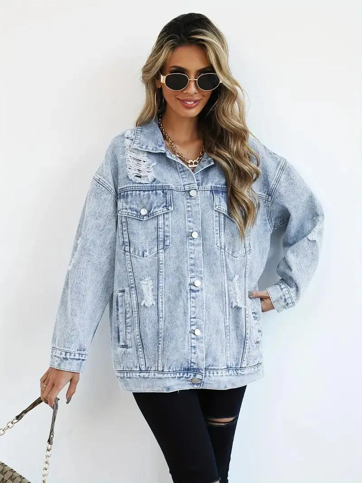 Vandtæt & Forede Oversized Dame Jeansjakke med Hætte – Talia