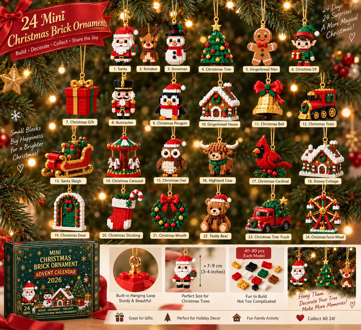 Übersichtsgrafik aller 24 nummerierten Motive am Tannenbaum, unten Hinweise zu Aufhängeöse, Größe von 7 bis 9 Zentimetern und Steinanzahl pro Modell. 10