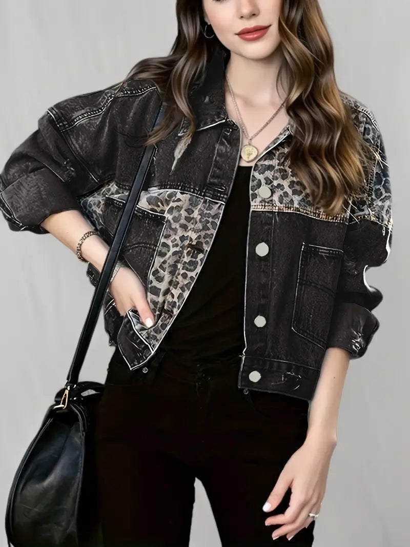 Vildt Chic Leopardmønstret Denimjakke – Leona