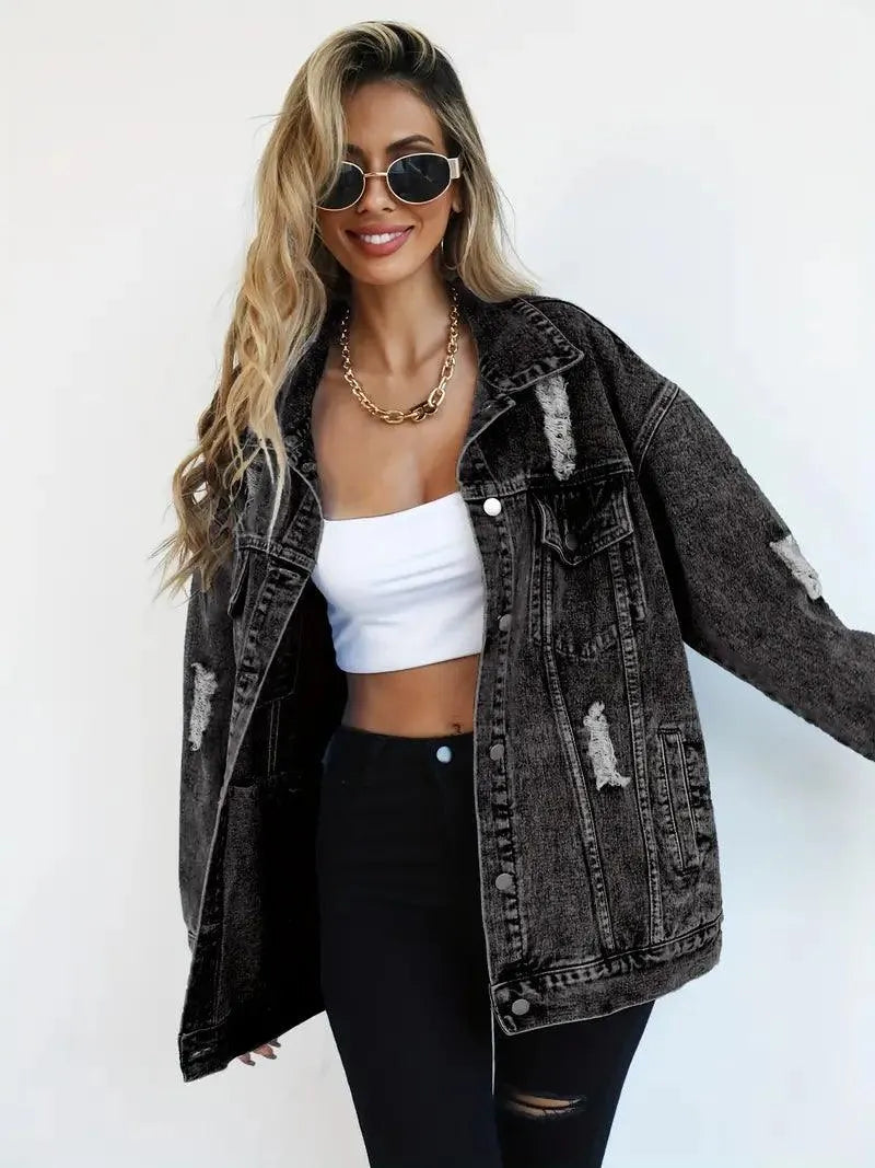 Vandtæt & Forede Oversized Dame Jeansjakke med Hætte – Talia