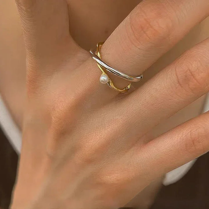 Sterling Silver Crossed Ring with Pearl – Alina