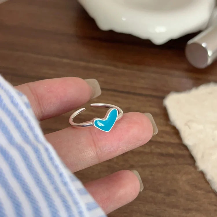 Silver Heart Ring with Blue Drop Detail - Ameline