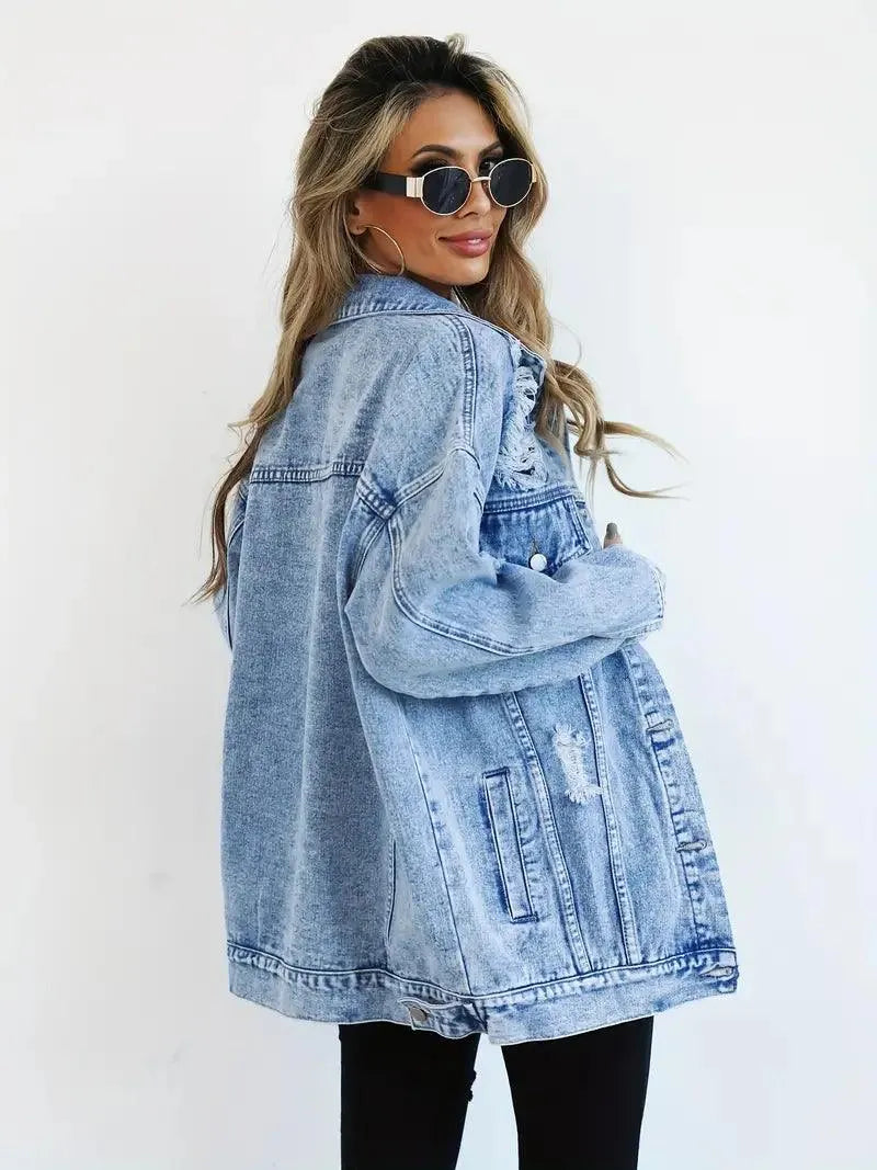 Vandtæt & Forede Oversized Dame Jeansjakke med Hætte – Talia