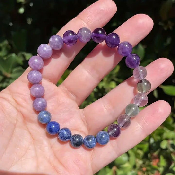 Anti-angst armbånd med ametyst, lepidolit og lapis lazuli - Aurora