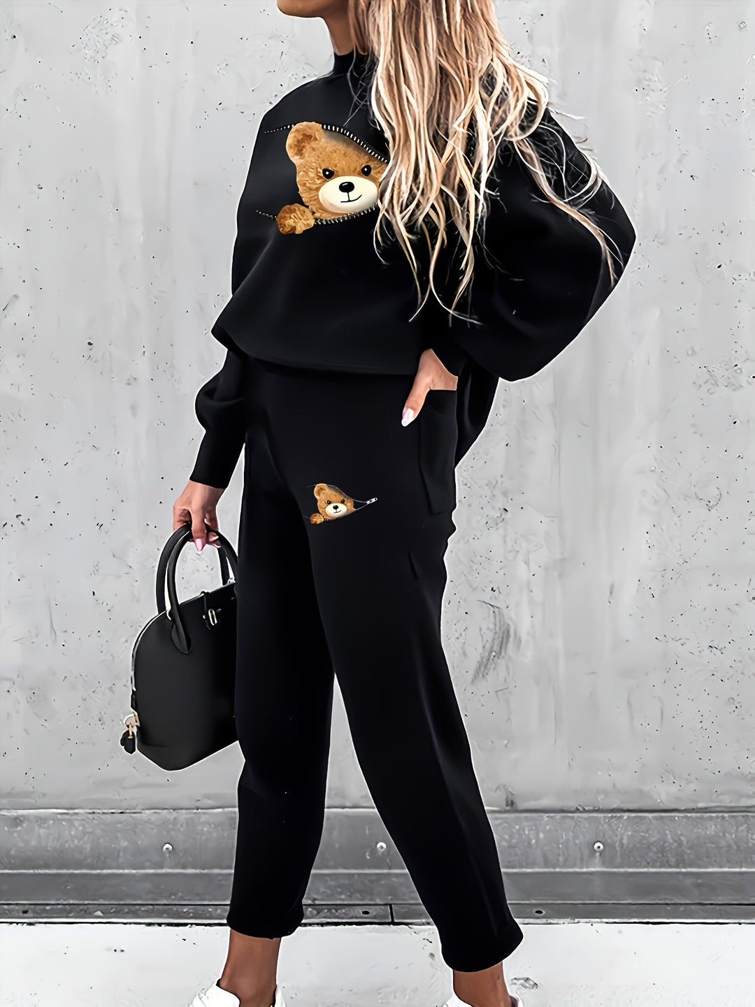 Casual todelt outfit med sødt bjørneprint - Mila