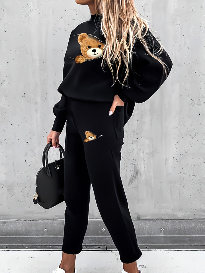 Casual todelt outfit med sødt bjørneprint - Mila