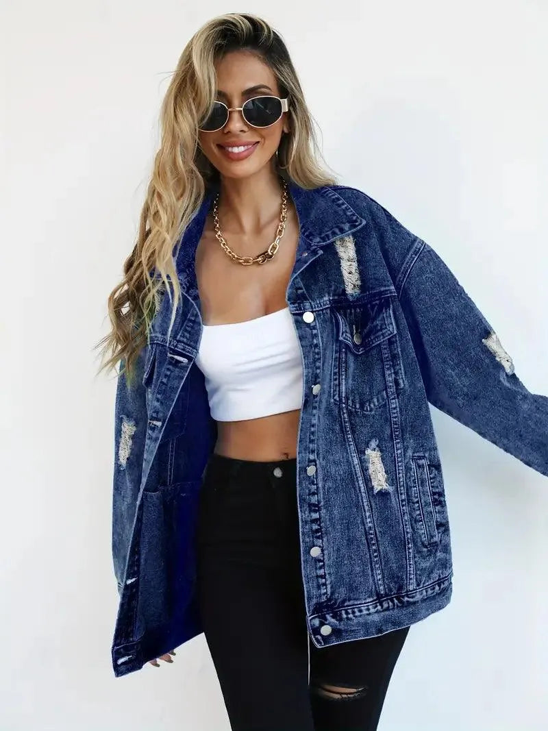 Vandtæt & Forede Oversized Dame Jeansjakke med Hætte – Talia