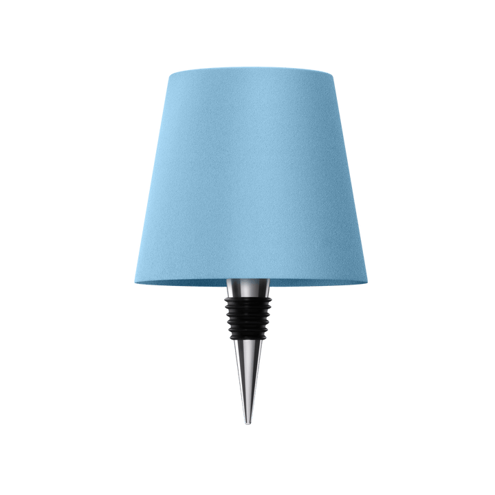 Blaue Flaschenlampe mit transparentem Schirm, modernes Design, dekorative Beleuchtung.