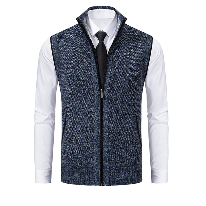 Blau-graue Herrenweste mit Reißverschluss, elegantes Design, ideal für formelle Anlässe.